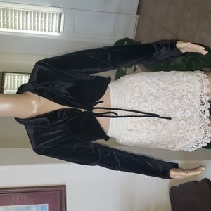 Paper Doll s Shimmery velour tie front cropped foldover collar top